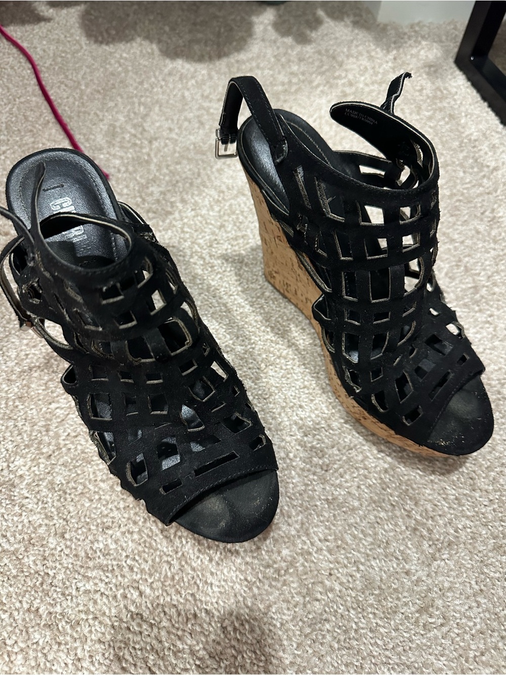 Black Cutout Wedge Sandals - Women's Stylish Cork Heel